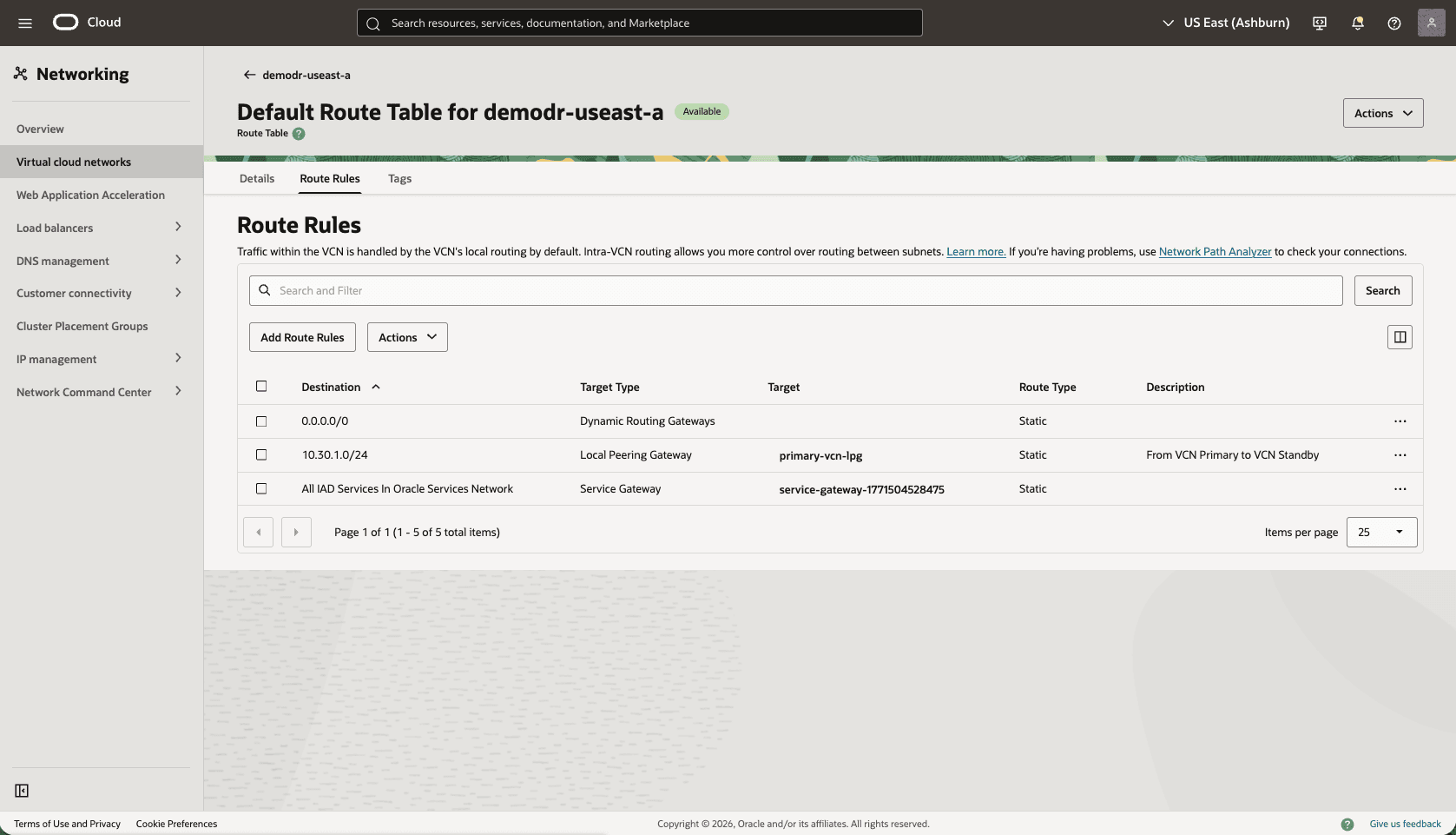 This screenshot shows how to configure the network in the primary region.