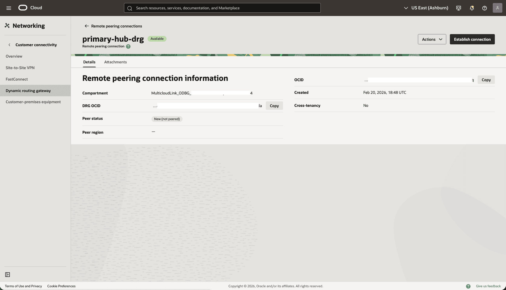 This screenshot shows how to configure the network in the standby region.