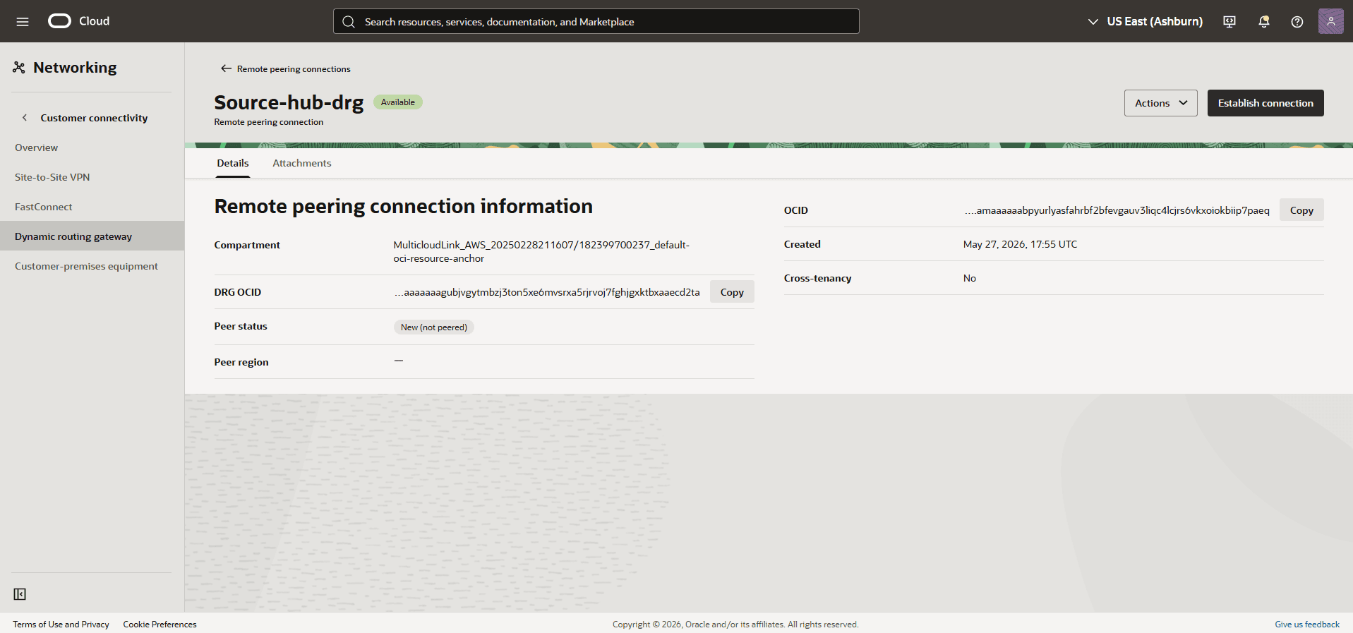 This screenshot shows the required configuration for cross-region restore.