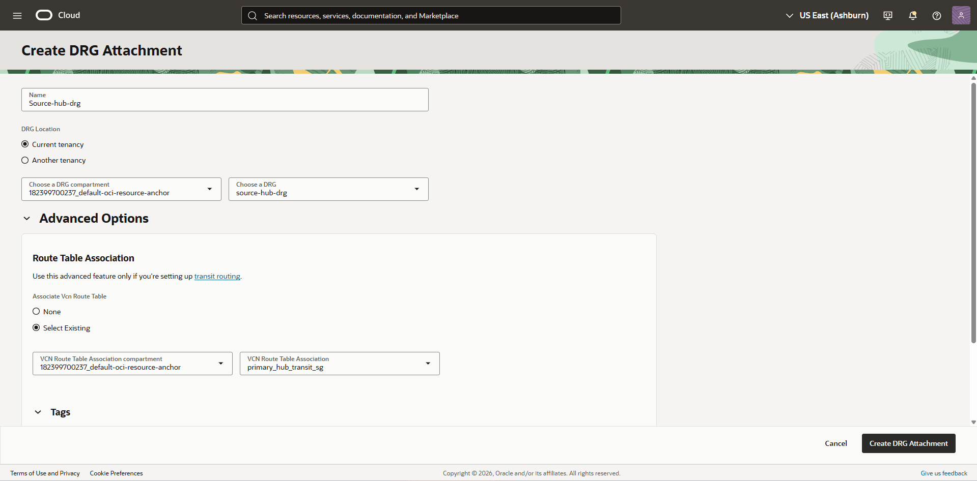 This screenshot shows the required configuration for cross-region restore.