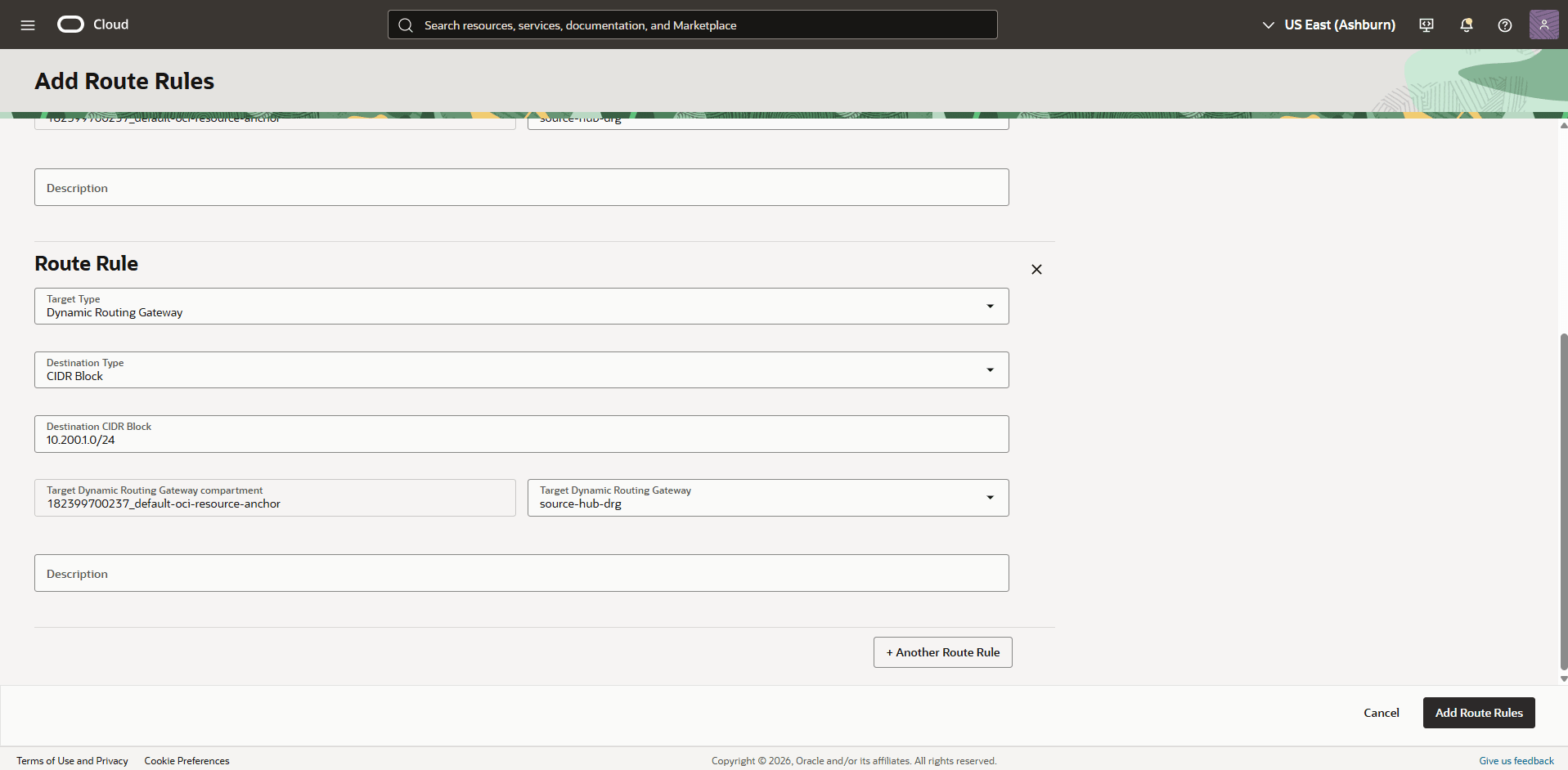 This screenshot shows the required configuration for cross-region restore.