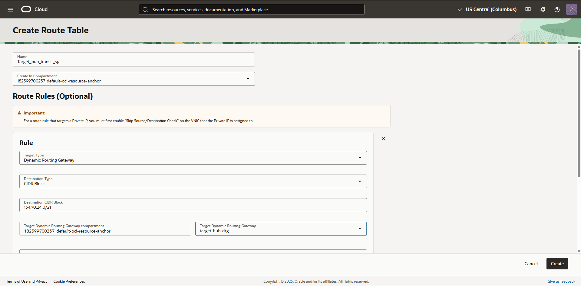 This screenshot shows the required configuration for cross-region restore.
