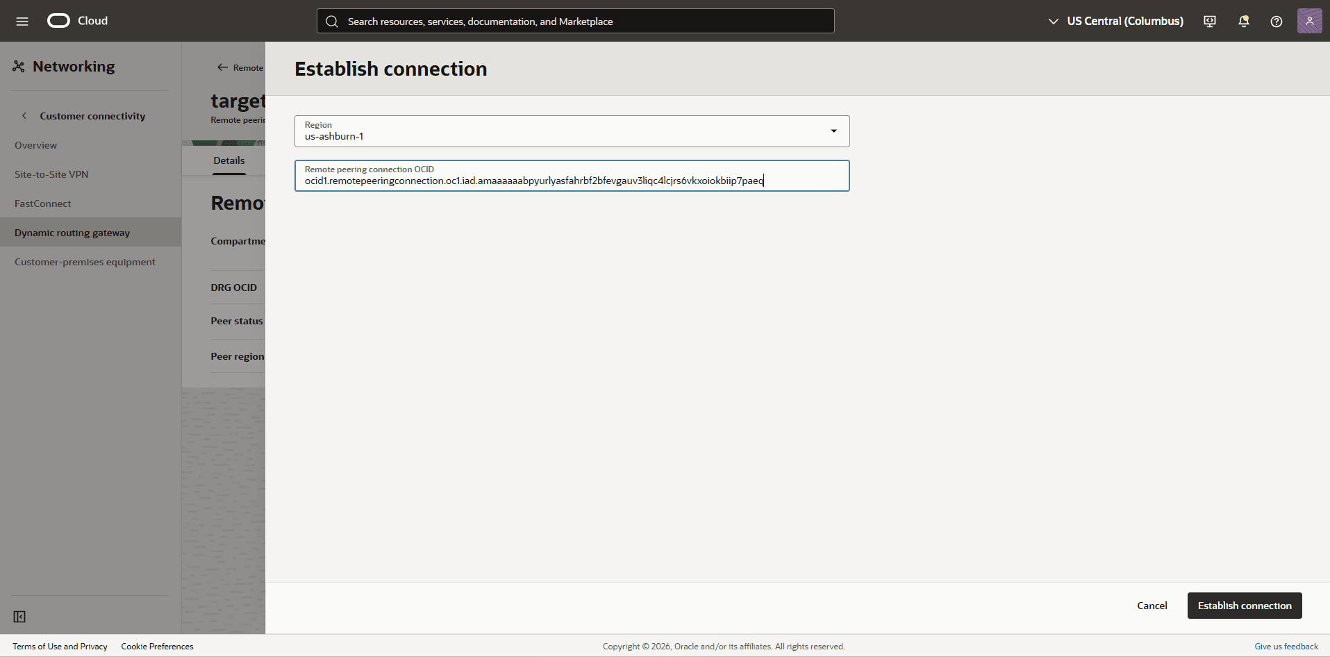 This screenshot shows the required configuration for cross-region restore.