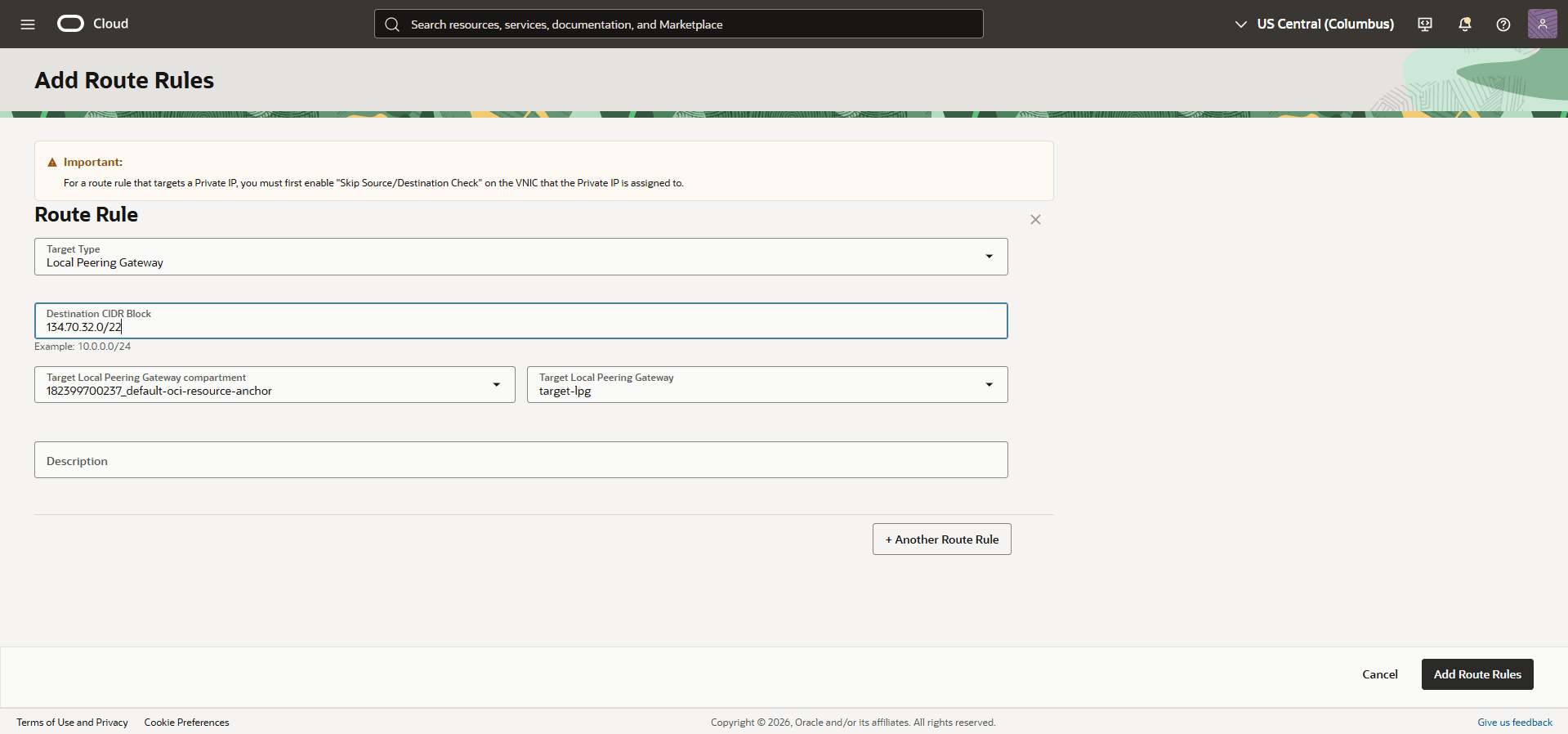 This screenshot shows the required configuration for cross-region restore.