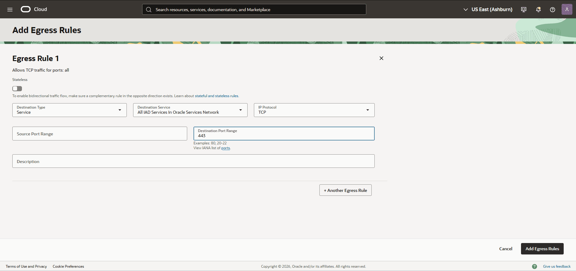 This screenshot shows how to add Egress Rules.