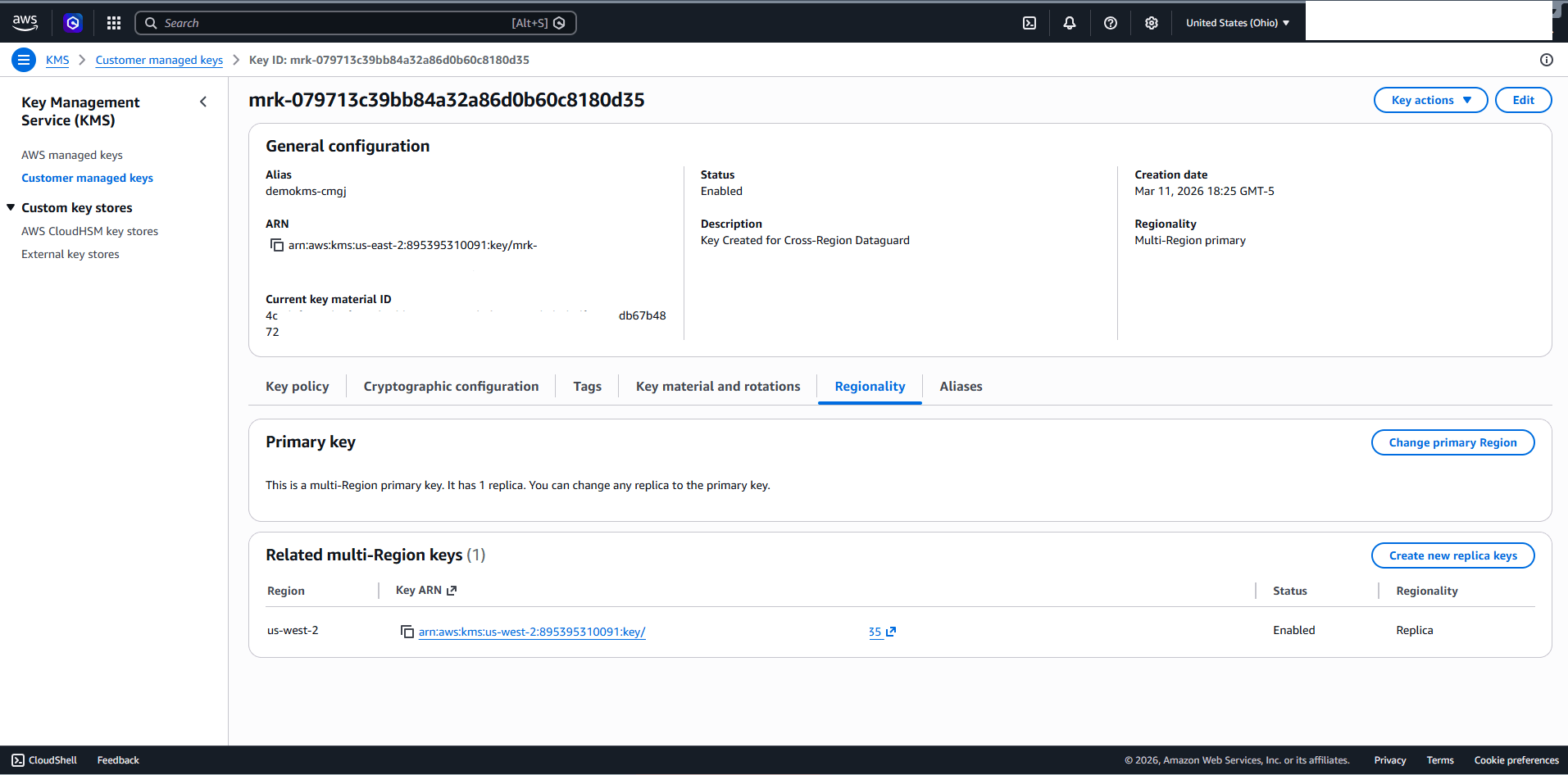 This screenshot shows how to create new replica keys.