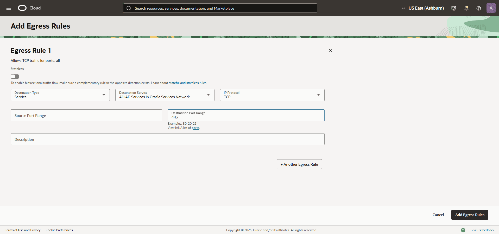 This screenshot shows how to add Egress Rules.