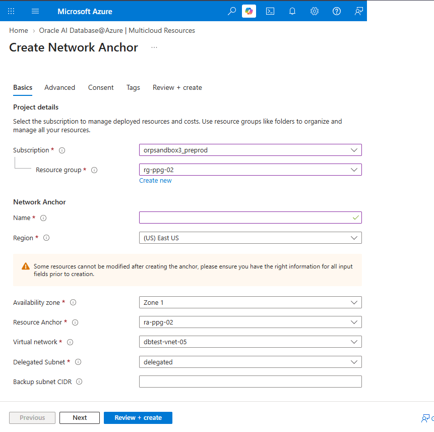 This screenshot shows how to create a Network Anchor.