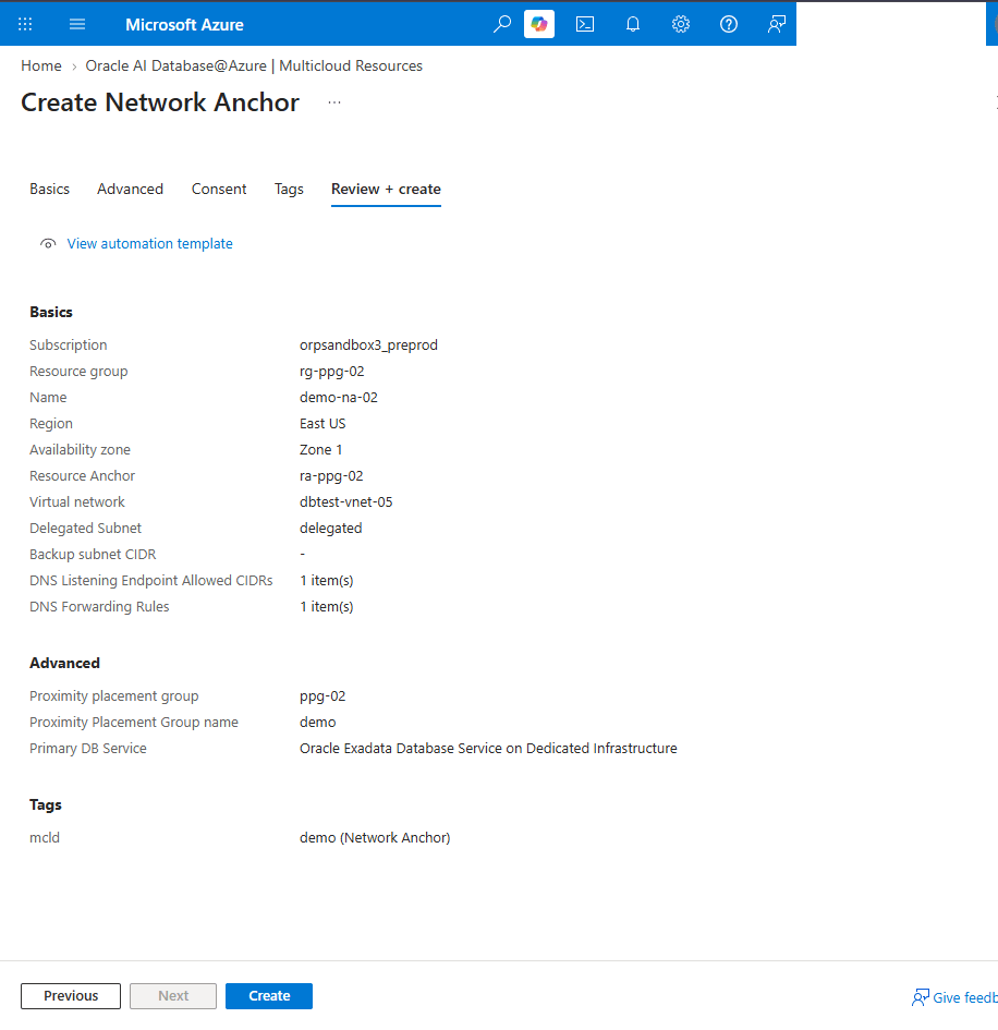 This screenshot shows how to create a Network Anchor.