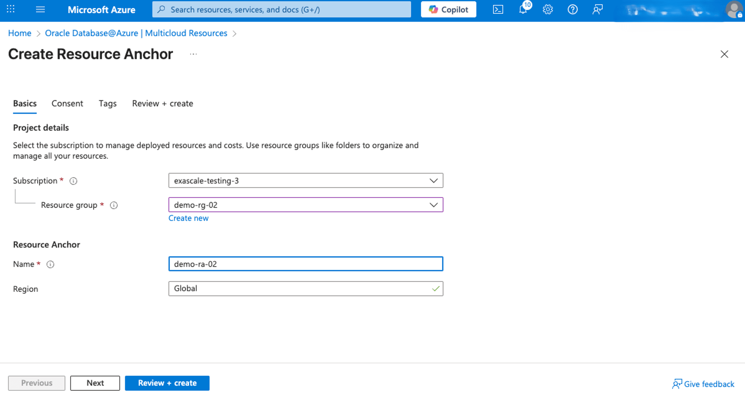 This screenshot shows how to create Resource Anchor.