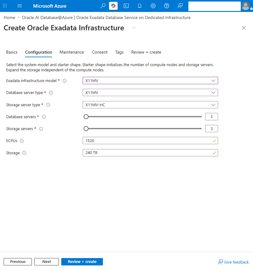 This screenshot shows how to create an Exadata Infrastructure . This screenshot shows how to create an Exadata Infrastructure .