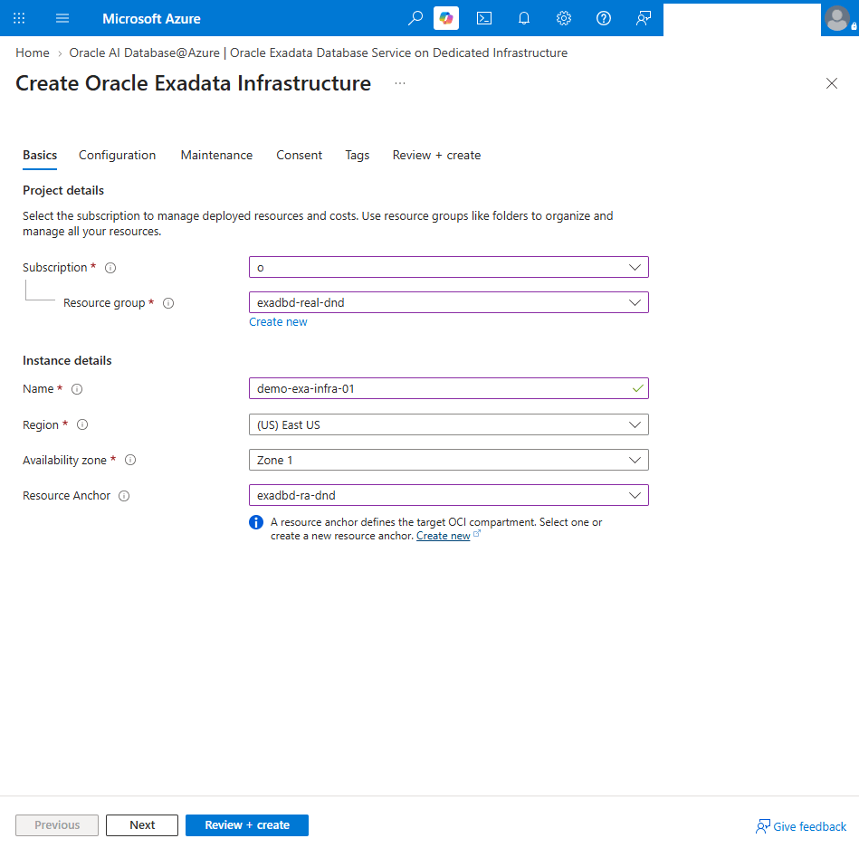 This screenshot shows how to create an Exadata Infrastructure . This screenshot shows how to create an Exadata Infrastructure .