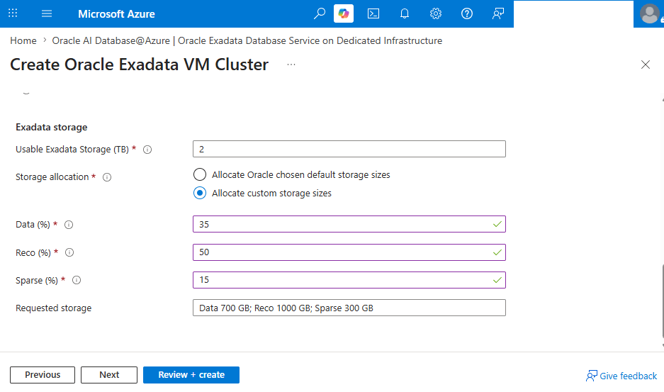 This screenshot shows the steps for creating an Exadata VM Cluster.