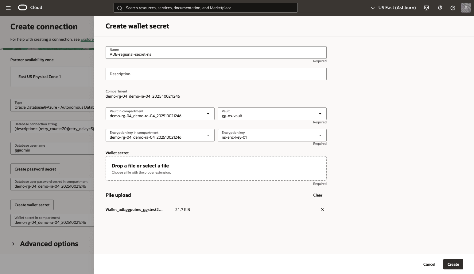 This screenshot shows how to create database connection.
