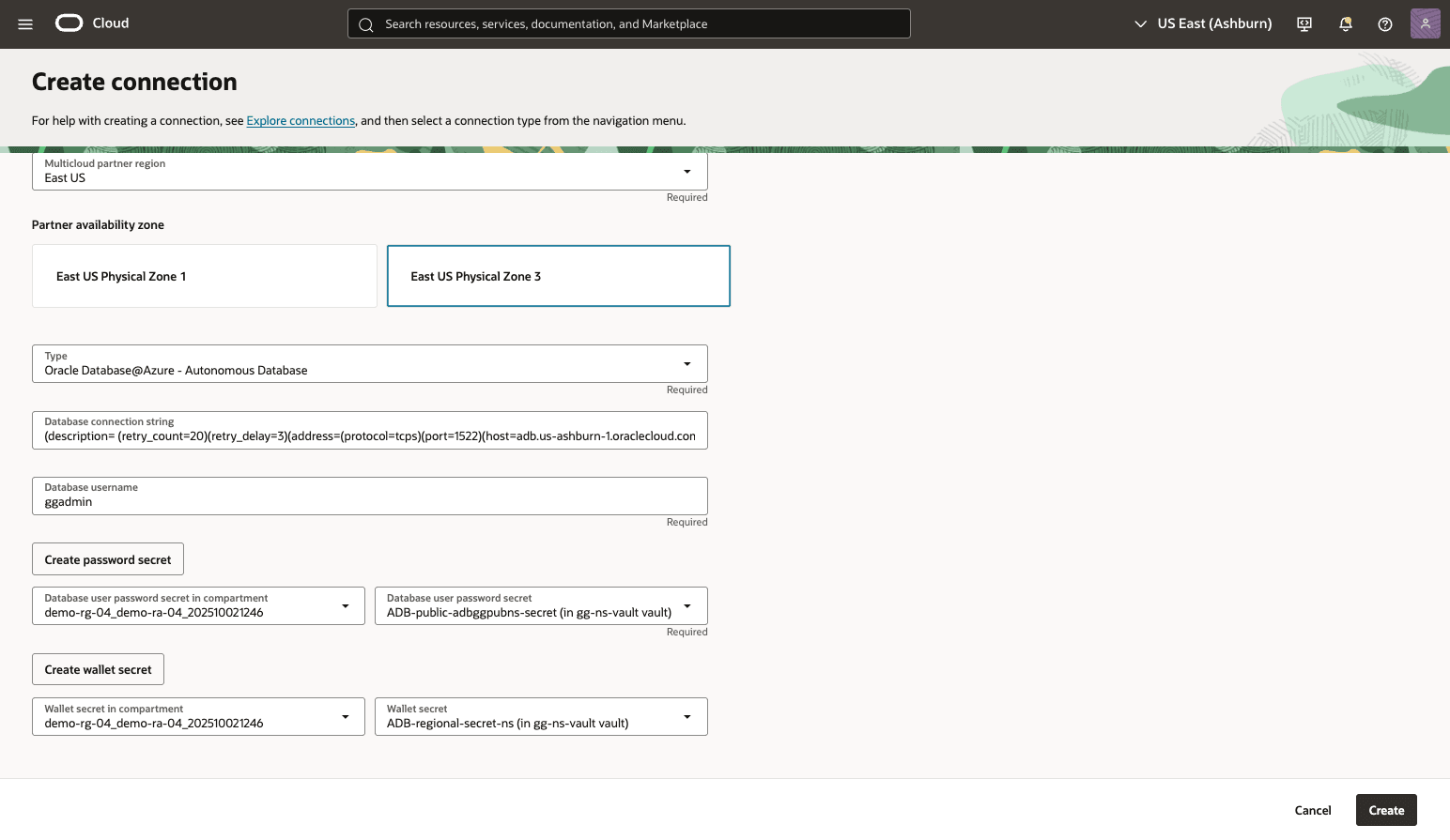 This screenshot shows how to create database connection.