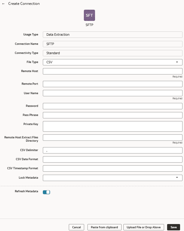 Create Connection for SFTP dialog