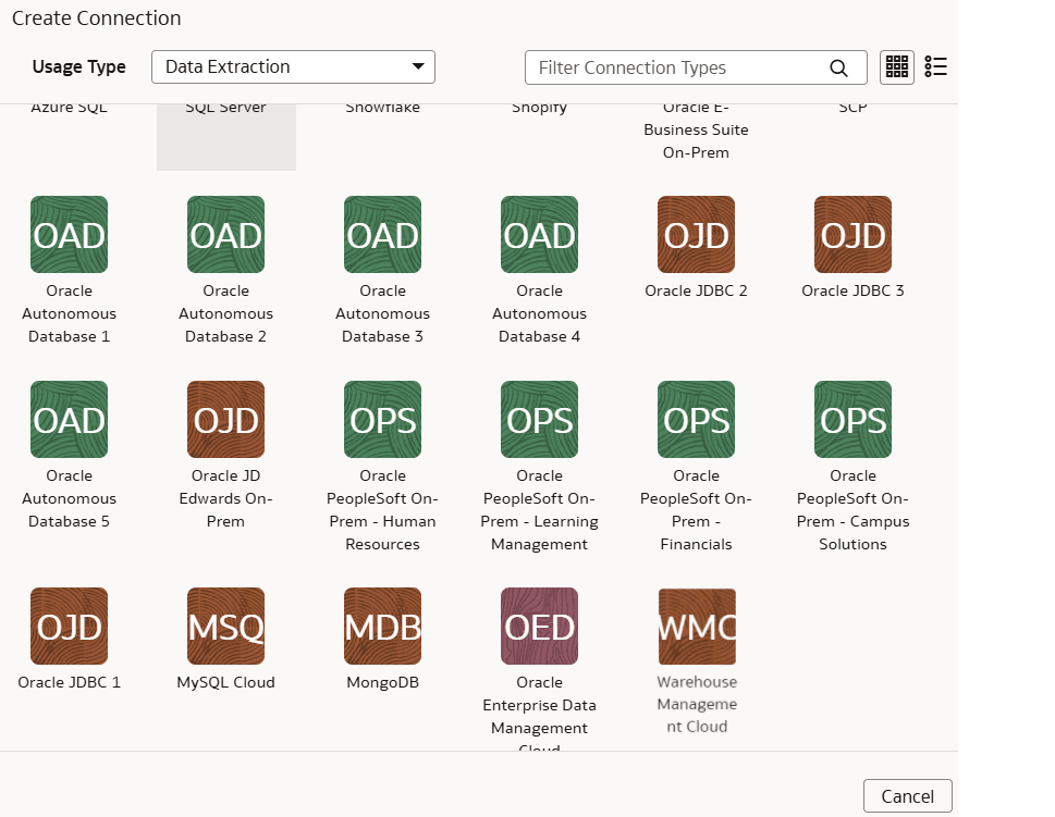Oracle Enterprise Data Management Cloud connection option