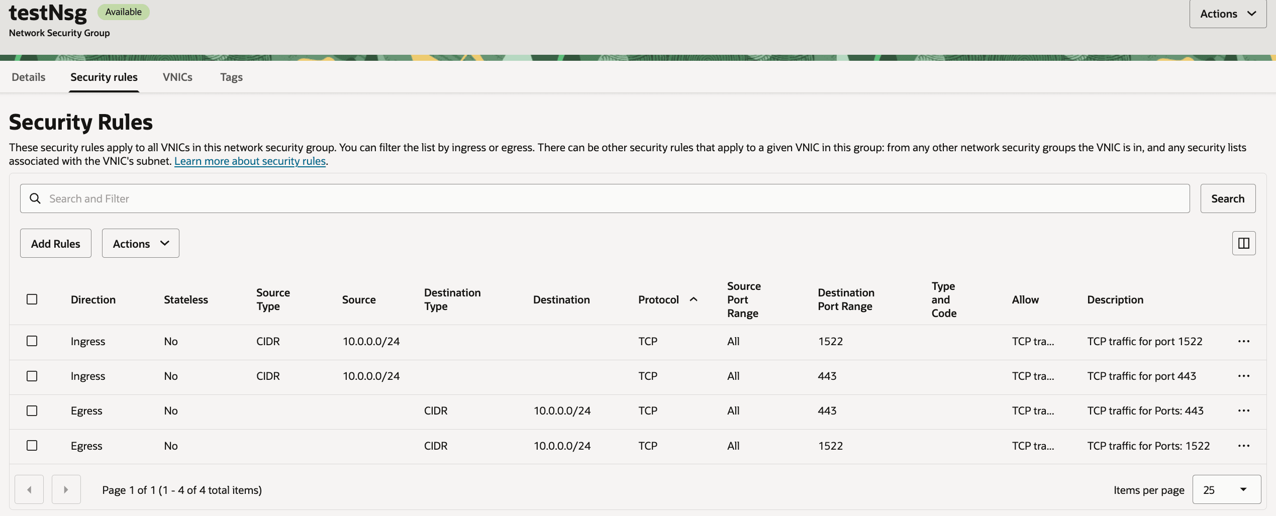 Description of fawag-nsg-security-rules.png follows Description of fawag-nsg-security-rules.png follows