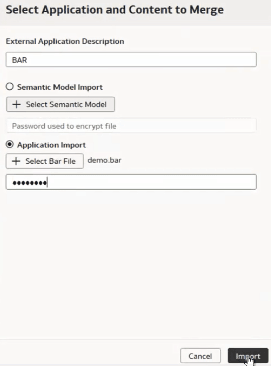 Import Application BAR file