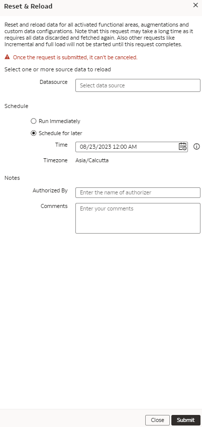 The Reset and Reload dialog The Reset and Reload dialog