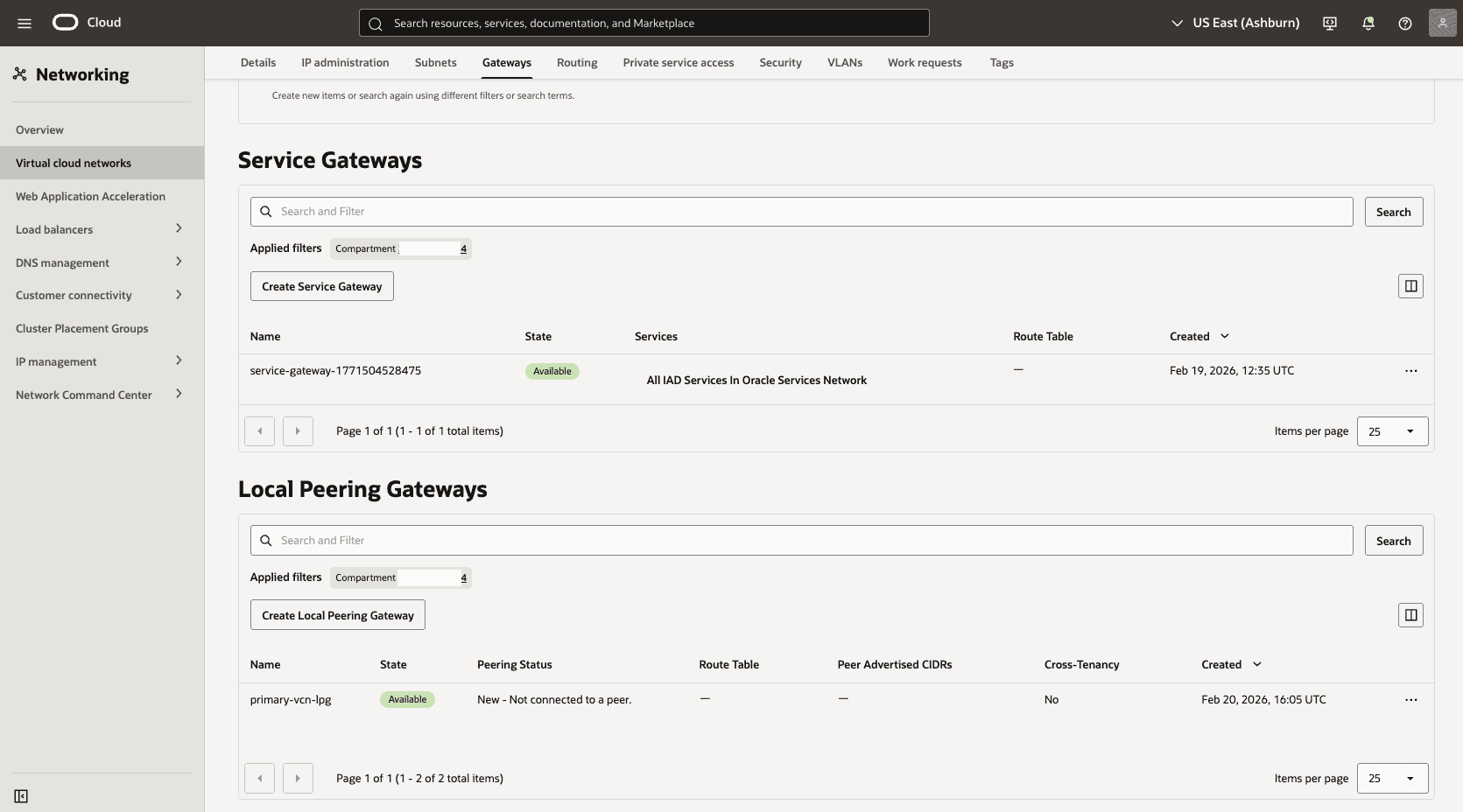 This screenshot shows how to configure the network in the primary region.