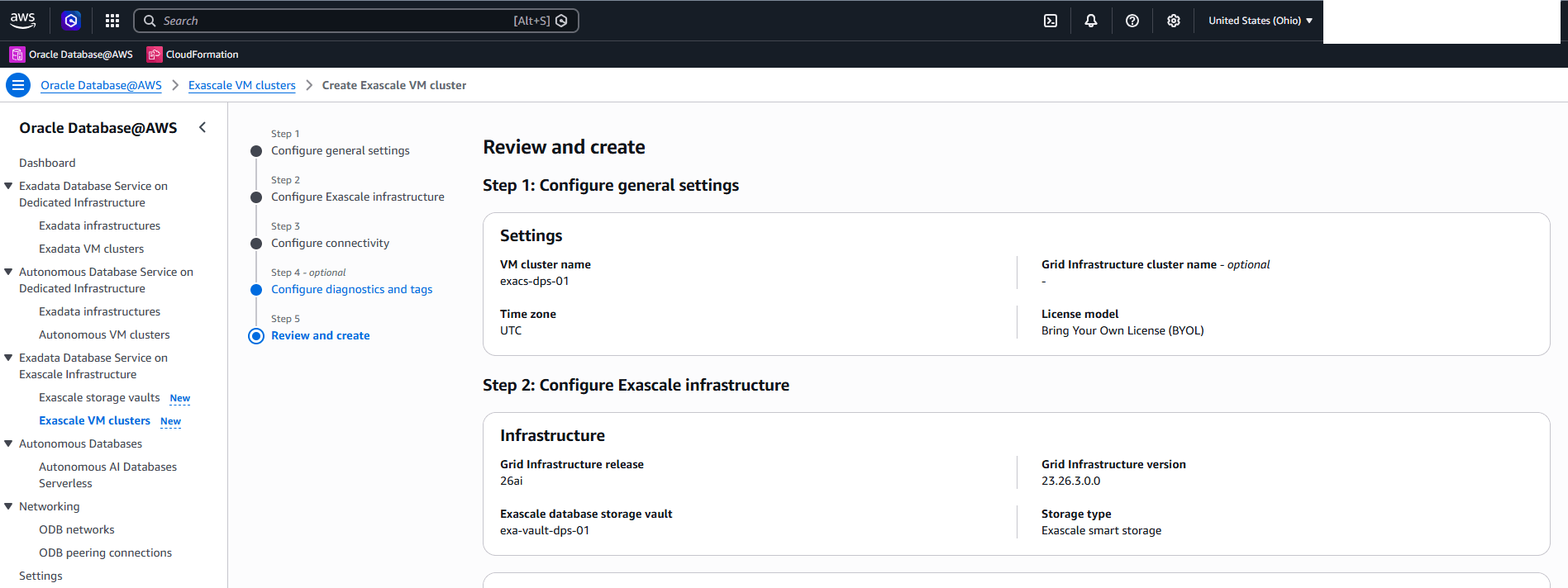 This screenshot shows how to create an ExascaleVM Cluster. This screenshot shows how to create an ExascaleVM Cluster.