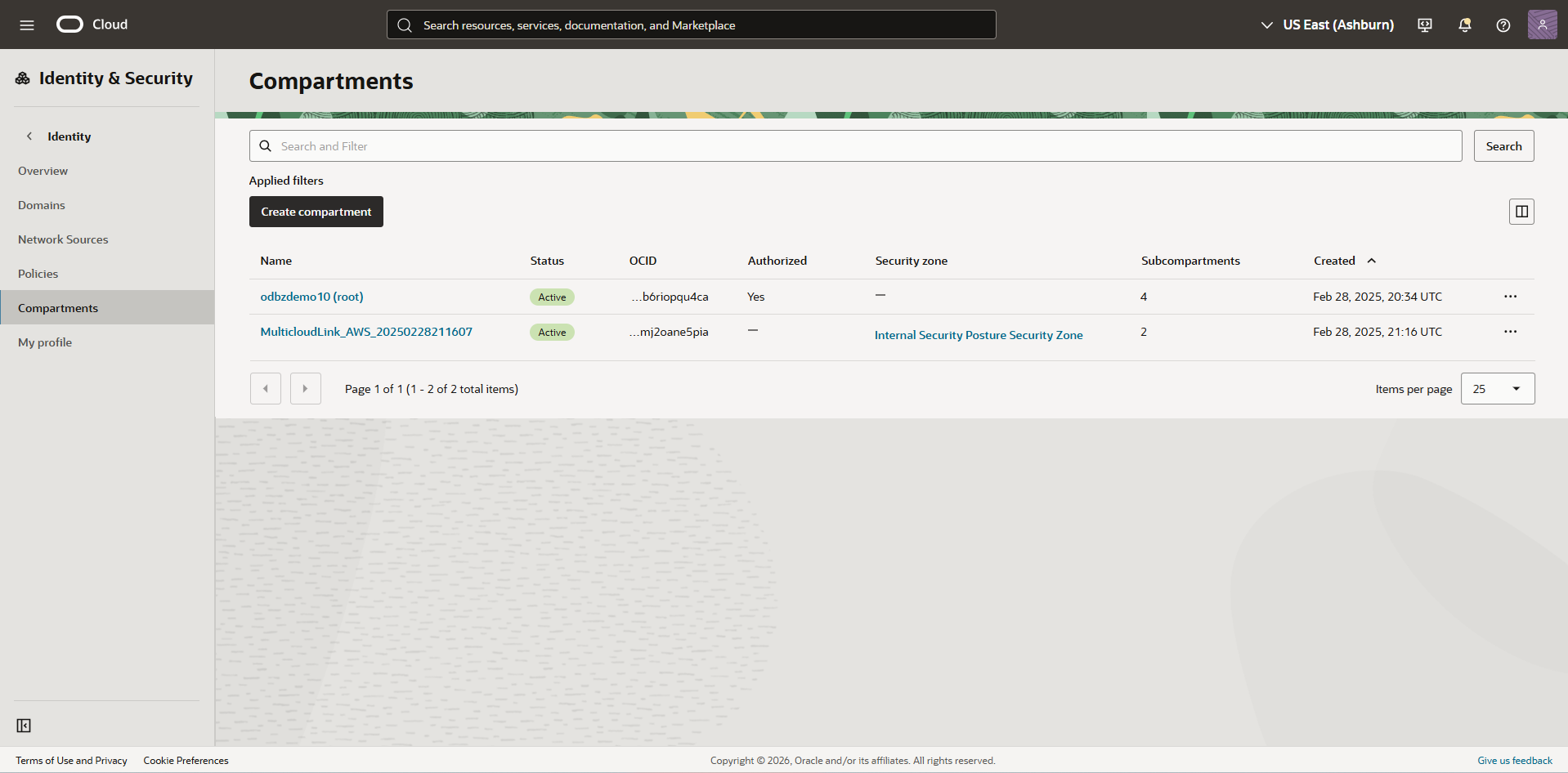 Click to expand OCI Multicloud compartment