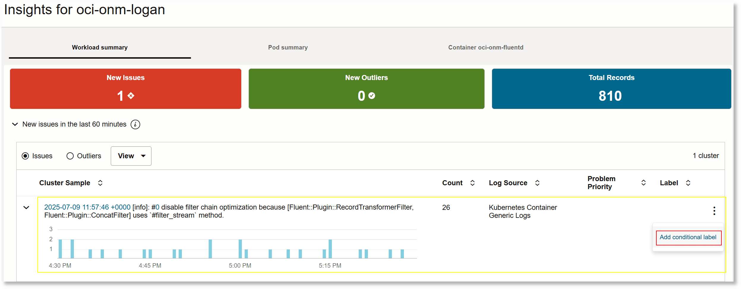 Add conditional label using the cluster sample to filter such logs Add conditional label using the cluster sample to filter such logs