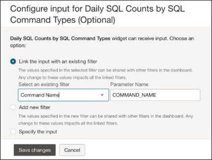 Image shows the dialog for configuring a widget to use a filter. Image shows the dialog for configuring a widget to use a filter.